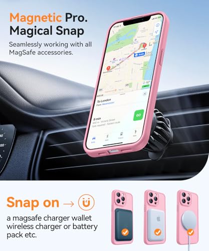 Image of CANSHN Magnetic Compatible with iPhone 13 Pro Case, Upgraded [Full Camera Protection] [Compatible with Magsafe] [Translucent Matte] Shockproof Protective Phone Case Cover 6.1 Inch - Pink