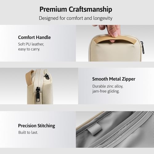 OrgaWise Zubehör Organizer Tasche, elektronische Organizer-Reisetasche, Portabler Kabeltaschen, Kabelorganizer-Tasche für Kabel, Ladegeräte, SD-Karten, USB, etc (Beige, M)
