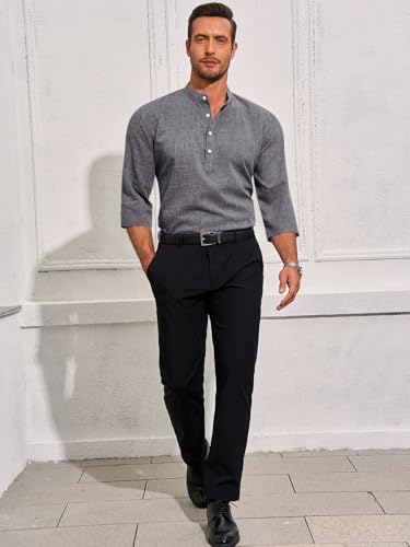 Runcati Mens Linen Henley Shirts Casual Lightweight 3/4 Sleeve T-Shirt Summer Beach Yoga Hippie Tops4