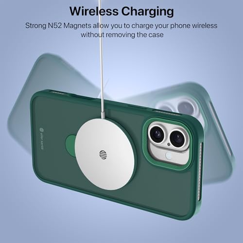 Image of eller sante Maximus Back Cover Case for iPhone 16 Plus with Magnetic Alloy Ring Metal Kickstand Camera Protector TPU Shockproof 10ft Drop Protection Compatible with Mag-Safe- Green