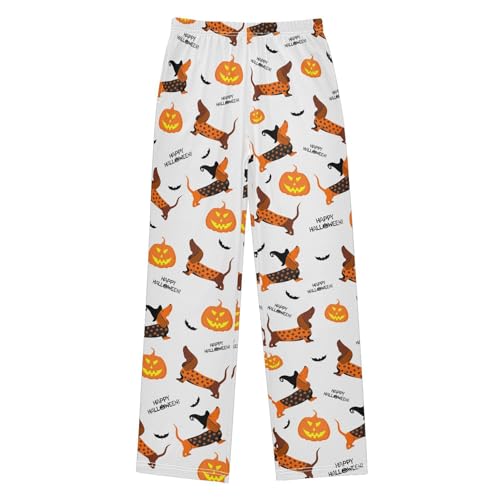 Dachshund Pumpkin Boys Long Pants Soft Trousers Elastic Waist Kids Lounge Bottoms with Pockets S-XL