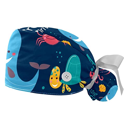 Chapeaux bouffants ajustables motif poisson baleine pour homme femme