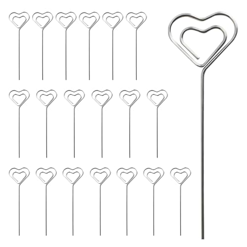 SAIIURV 20 Pièces Porte-Cartes en Forme de Coeur Mémo Clips en Métal, 10 x 3.3 cm Support Porte Photo Papier Note Affichage Porte pour Décoration de...