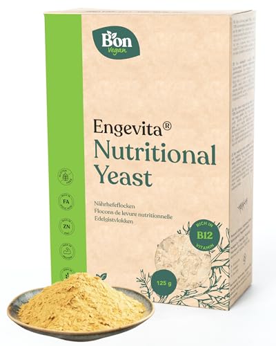 Engevita Hefeflocken von Bon Vegan | Nutritional Yeast Flakes | Glutenfreie vegan Nährhefe mit Parmesangeschmack | mit Vitamin B12 B-Komplex und Zink - 125 gr