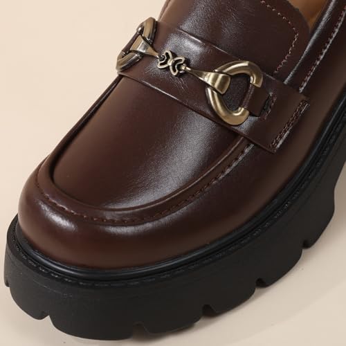 Image of Chunky Loafers Women Shoes Platform Loafers Womens Loafer Heel | Comfortable Penny Lightweight Metal Buckle Work Office Dress Business Casual Formal Ladies Women's Slip-Ons