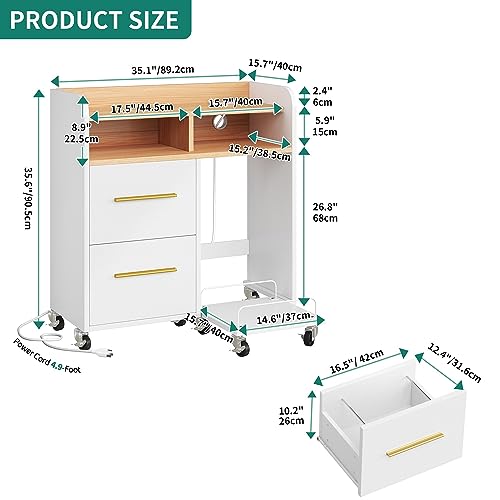 YITAHOME File Cabinet with Charging Station, Printer Table Cabinet for Home Office, Printer Stand Cart, Fits A4, Letter, Legal Size Files, Office Furniture, White