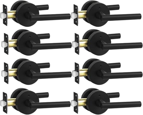 Image of Goldenwarm 8 Pack Black Door Handles Interior, Matte Black Door Lever Privacy Door Handles Keyless, Zinc-Alloy Heavy Duty Door Hardware for Bedroom Bathroom