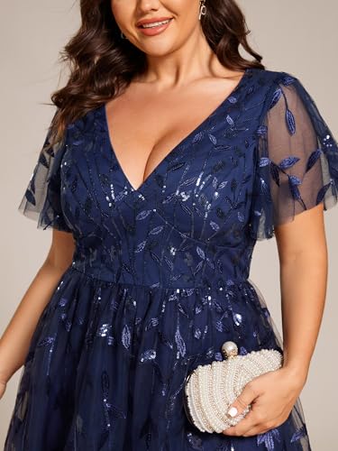 Image of Ever-Pretty Womens Embroidered Tulle Plus Size Cocktail Evening Party Dress A-Line Midi Wedding Guest Dresses for Curvy Women