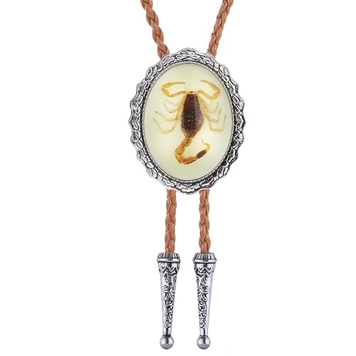 Image of Btilasif Bolo Tie Brown for Men, Scorpion Luminous Stone Cowboy Tie Western Leather Necktie Necklace for Women