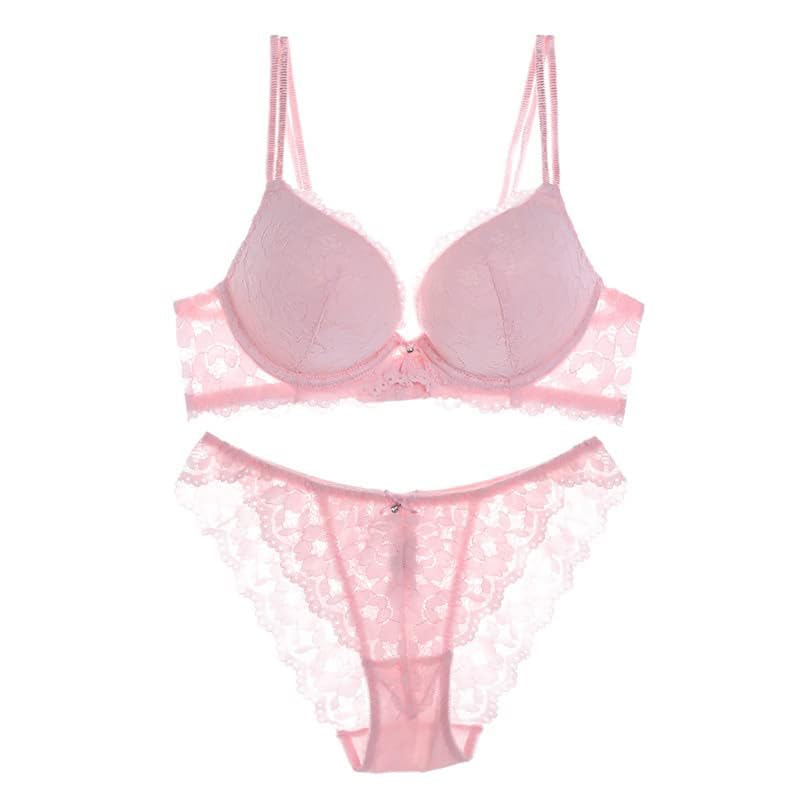 Image of Brachy Women's Net Fabric Padded Underwire Push-Up Bridal Bra Panty Set