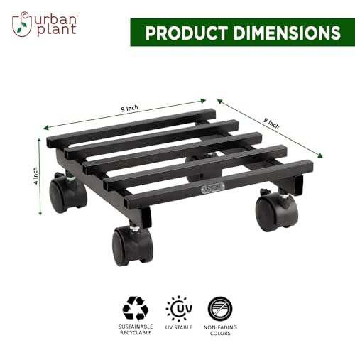 Image of Urban Plant Heavy Duty Plant Stand with Wheels | Wheel Pot Trolley for Balcony, Indoor & Outdoor | Rust-Proof Metal Gamla Stand (Black Square Caddy - Pack of 2)
