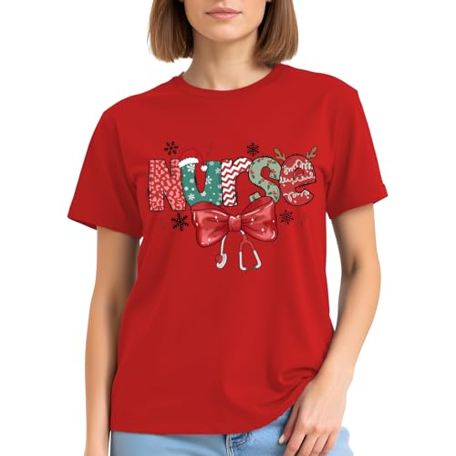 Image of 4th of July Nurse Bow Shirts Women-Cute Patriotic Nurse Bow Short Sleeve American Flag Bowknot Tee Tops