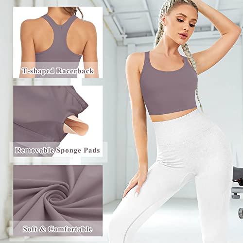 Longline Sports Bras for Women Padded Crop Tank Tops with Built in Bra Racerback Workout Bra Yoga Cropped Tanks (#3 Tank (Grey),Small) - Image 4