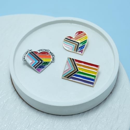 Image of LGBTQ Pins, Heart Rainbow Lapel Pin Brooch Badge for Pride Month Gay, Lesbian, Bi, Trans, Non Flag, LGBTQ+ Accessories for Clothes, Bags and Hats