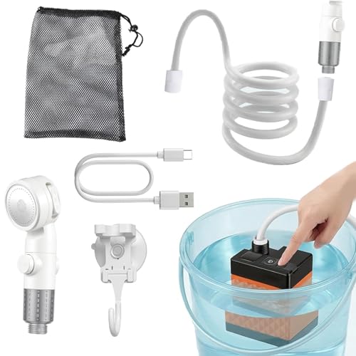 Ducha De Camping - 3 Modos De Pulverización, Lavado Impermeable Recargable | Accesorios Para Exteriores Portátiles | Bomba De Batería Portátil Para Senderismo, Viajes, Tienda, Aseo, Baño,