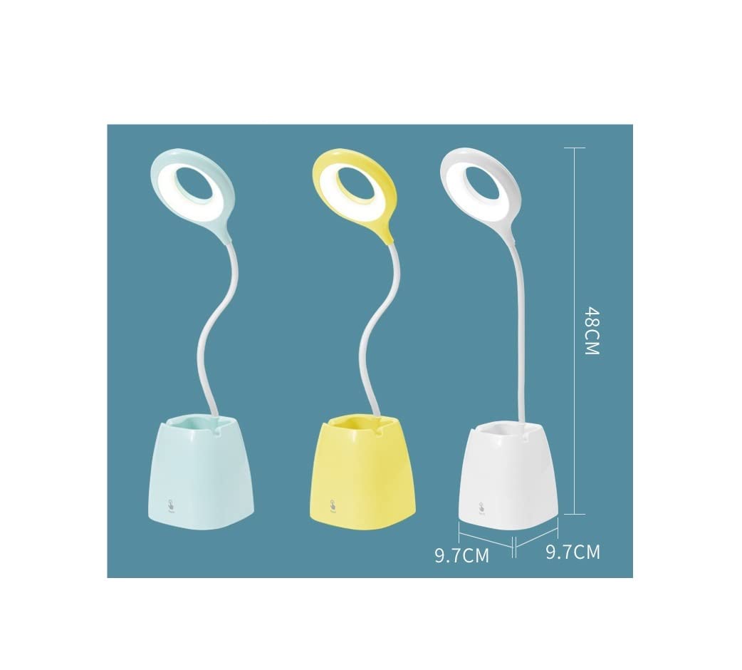 Habrur Klemmleuchte Schreibtischlampe Dimmbare LED-Schreibtischlampe Mit Stifthalter USB-Lesetischlampe Nachttisch-Augenschutz Touch-Control-Lesetischlampen Leselampe Klemmlampe (Blue : Blanc)