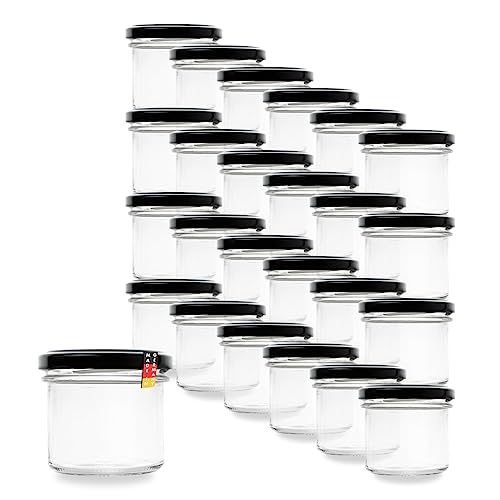 BAUER Flaschenbauer- 24x Sturzgläser 125ml inkl. schwarze Twist Off Verschlüsse zum Einmachen von Suppen, Babynahrung oder zur Aufbewahrung von Tee und Kräuter