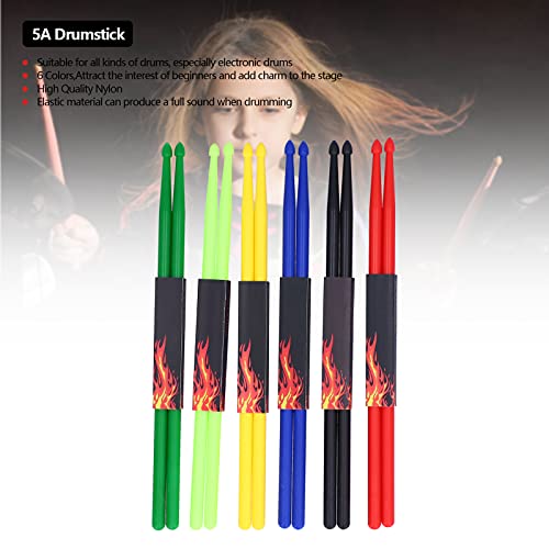 Set de 5A Baquetas de Nylon, Ligero Agarre Antideslizante, 6 Pares para Baterías Electrónicas miniatura 4
