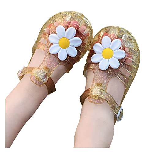 Girls' Sandals Kids Summer Baby Shoes Beach Flowers Girls Solid Princess Sandals Children Baby Shoes (Yellow, 2-2.5Years)