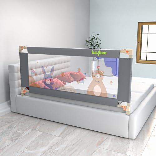 Image of BAYBEE Baby Bed Rail Guard (200x80cm), Bedrail for Baby Safety with 28 Height Adjustable, Portable Bed Side Protector for Babies Falling | Foldable Single Beds Railing, 1 Side, (Grey)