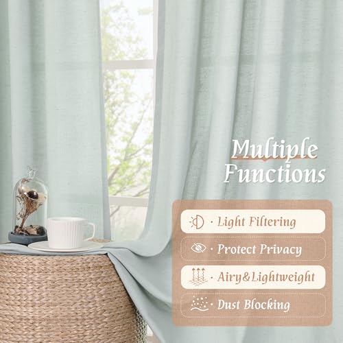 Image of LAMIT Linen Curtains 63 Inch for Bedroom, Light Filtering Neutral Semi Sheer Window Treatment Farmhouse Curtains Rod Pocket Panels for Living Room /Dining Room, 2 Panels, 42 x 63 Inch, Light Blue