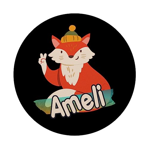 AMELI - Adorable girl name with cool Fox PopSockets Swappable PopGrip, Black - Image 3