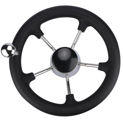 Windzerdong Boat Accessories Marine 11 Inch stainless steel 5 Spoke Destroyer Steering Wheel with Black Foam(With knob)