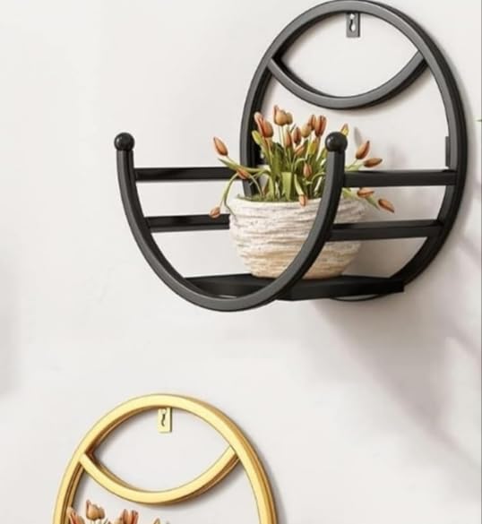 Image of Round Metal Wall Shelf, 3-Tier Floating Display Stand, Black Decorative Plant Holder