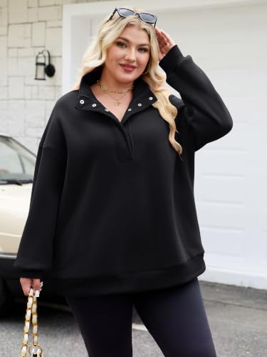 HDLTE Plus Size Sweatshirt for Women Fleece Henley Neck Oversized Pullover - image 2