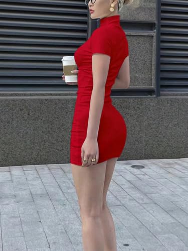Image of Milumia Women's Mock Neck Bodycon Mini Dress Short Sleeve Casual Fall Going Out Dresses