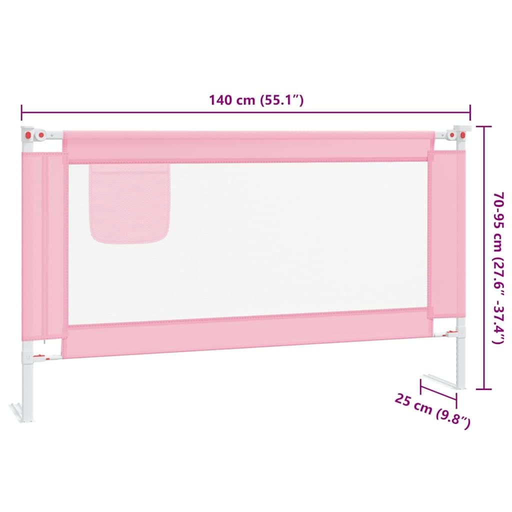 Kleinkind-Bettschutzgitter Rosa 140x25 cm Stoff mit höhenverstellbarem Rausfallschutz, Bettbarriere für Kinderbett und Elternbett, seitlicher Fallschutz für Babysicherheit im Kinderzimmer