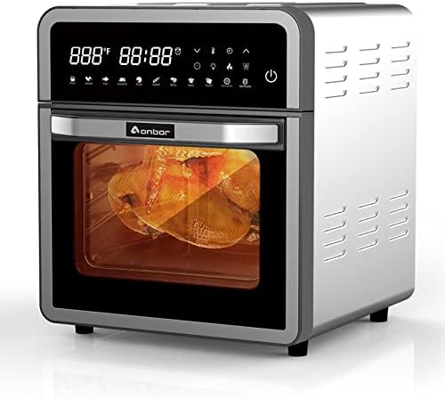 Aonbor Air Fryer Toaster Oven, 15.5 Quart Stainless Steel Convection Oven with One-Touch Control, 10-In-1 Countertop Combo, Dehydrator, Toast, Pizza, Rotisserie