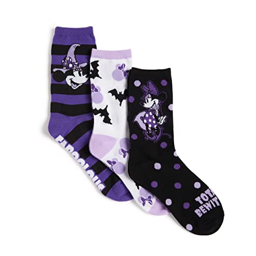 Disney Women's Minnie Mouse Halloween 3 Pack Crew, Assorted Purple, Fits Sock Size 9-11 Fits Shoe Size 4-10.52