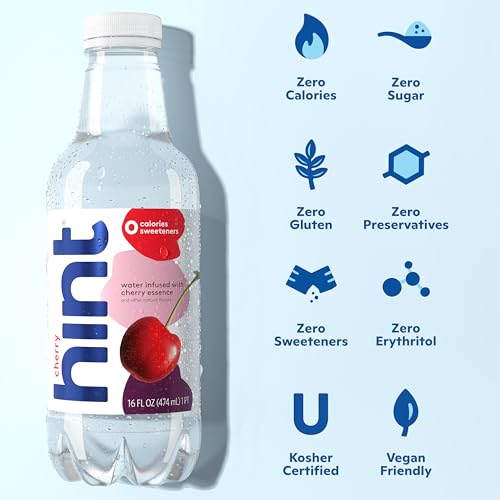 Image of Hint Fruit-Infused Bottled Water, Cherry - Sugar Free Flavored Water with Zero Calories, Naturally Flavored, and No Artificial Sweeteners - 16 Fl Oz (Pack of 24)