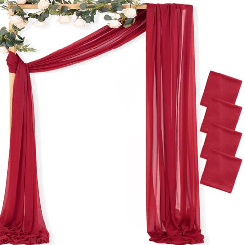 Image of Sheer Gauze Wedding Arch Draping Fabric 29 inch x 20 FT 4 Panels Red