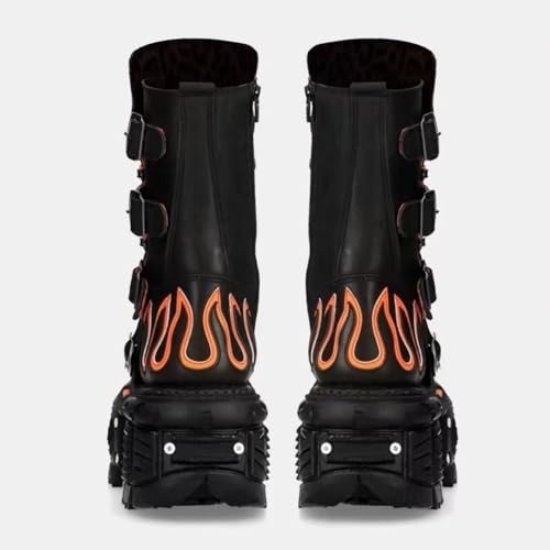 LSHWCIFT Women'S Punk Motorcycle Boots With Buckle Straps & Side Zipper Chunky Industrial Platform Sole For Edgy Street Style And Dark Aesthetic (Orange black,9) by LSHWCIFT - Used condition - Image 6