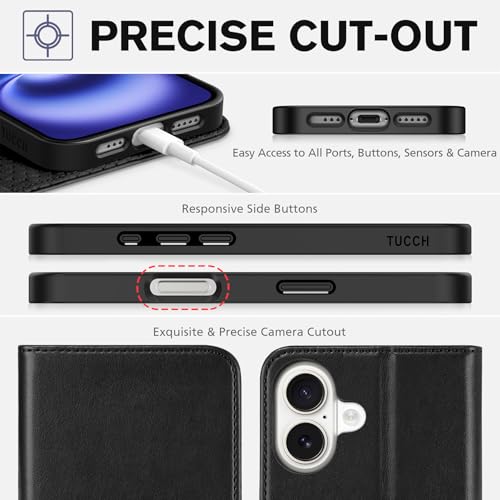 TUCCH Case Wallet for iPhone 16, [3 Card Slots] Kickstand PU Leather [RFID Blocking] Flip Folio Cover with [TPU Shockproof Interior Shell] 6.1" 2024, Classic Black by TUCCH - Used condition - Image 8