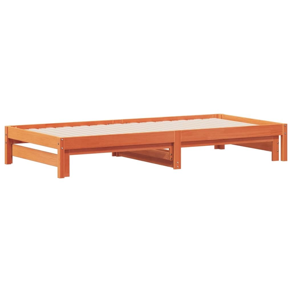 vidaXL Sofá Cama con Nido, Cama de Invitados, Somier de Dormitorio, Sofá Descanso para Salón Sótano, Madera Maciza de Pino Marrón Cera