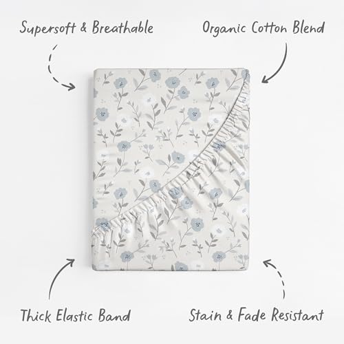 Image of Crib Sheets for Boys & Girls - 2 Pack Fitted Baby Crib Sheets Neutral for Standard & Toddler Bed Mattress - Buttery Soft Organic Cotton Blend (Linnea Blue Floral)