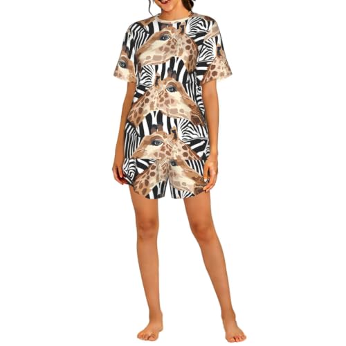 Ensemble de pyjama manches courtes femme aux finitions haut de gamme et imprimé girafe