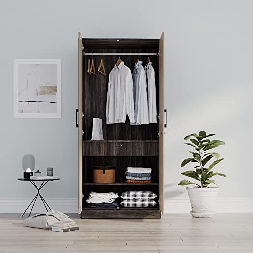 Image of Wakefit Wardrobe | 1 Year Warranty | Engineered Wood Almirah, Cupboard for Clothes Storage | 2 Door, 2 Shelves, Drawer, 1 Hanging Space | Cashmere Plus - Wyoming Maple-Frappe