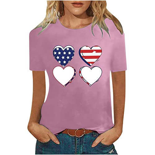Usa Independence Day Tunic Tops For Women Patriotic Shirts Casual Crewneck Flag Print Blouse Oversized Short Sleeve Tee #TOP12