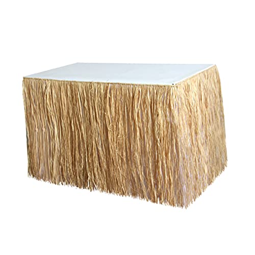 Amosfun Grass Skirt Party Decorations Table Hawaiian Backdrop for Adults Tropical Raffia- Summer Party Table Skirt Desk Skirt Decorative Prop with Simulation