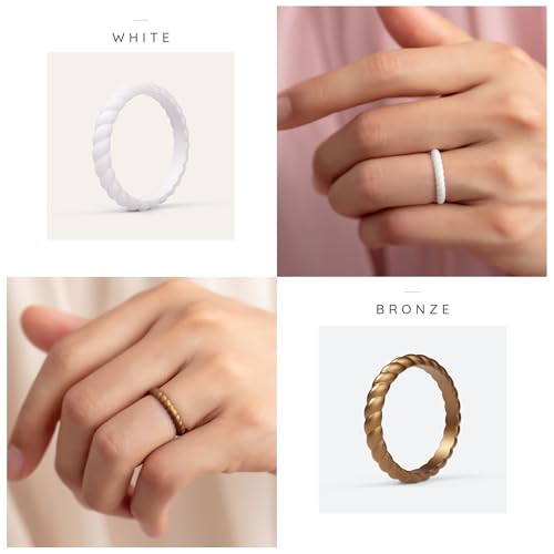 ThunderFit Thin Braided Silicone Wedding Bands for Women, Rubber Engagement Rings 3.5mm Wide 2mm Thick - 1/4/8/10/12/16 Variety Multipack4