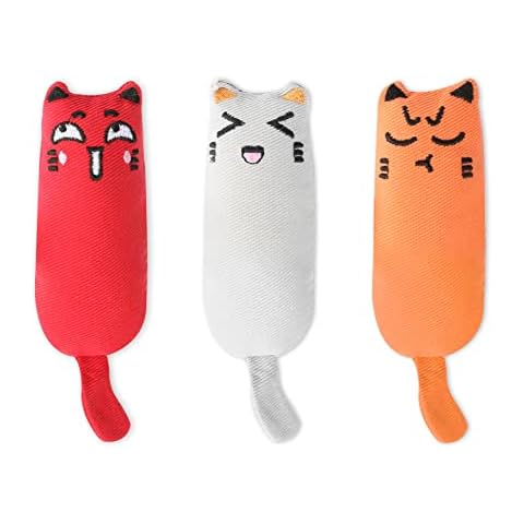 Catnip Toys - Pack of 3 Red, Grey and Orange Cat Toys - Teeth Cleaning Cat Toys Cover