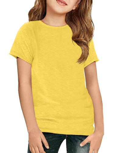 ZDC Girls Short Sleeve T Shirts Kids Crewneck Summer Tops Basic Tees 5-14 Years Yellow