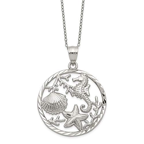 Solid 925 Sterling Silver Seahorse, Starfish and Shell Pendant