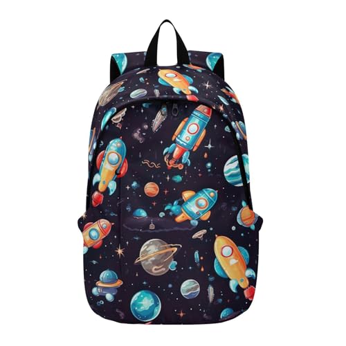 MCHIVER Travel Backpack Space Planet Spaceship Casual Daypack Backpacks Lightweight Carry on Bag Water Resistant Hiking Backpack for Women Men
