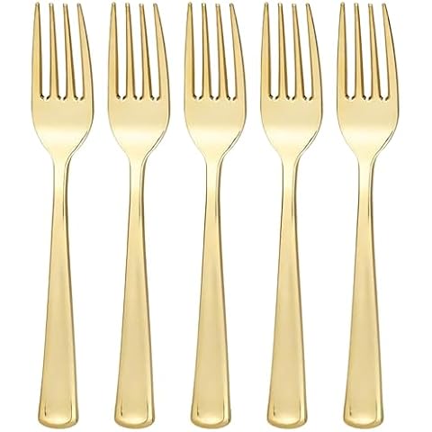 Kingzak Plastic Fork Bag | Polished Gold | Pack of 96 Cutlery, 96 Count Cover