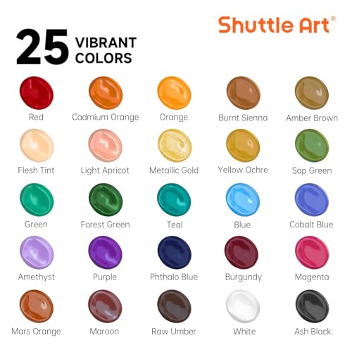 Image of Shuttle Art Acrylic Paint Set, 25 Vintage Colours, 2oz /60ml Bottles, Rich Pigmented, Premium Acrylic Paints for Artists, Beginners and Kids on Rocks Crafts Canvas Wood Ceramic